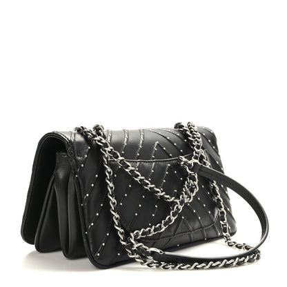 Chanel Calfskin Studded Chevron Quilted Flap Black 3 of 12