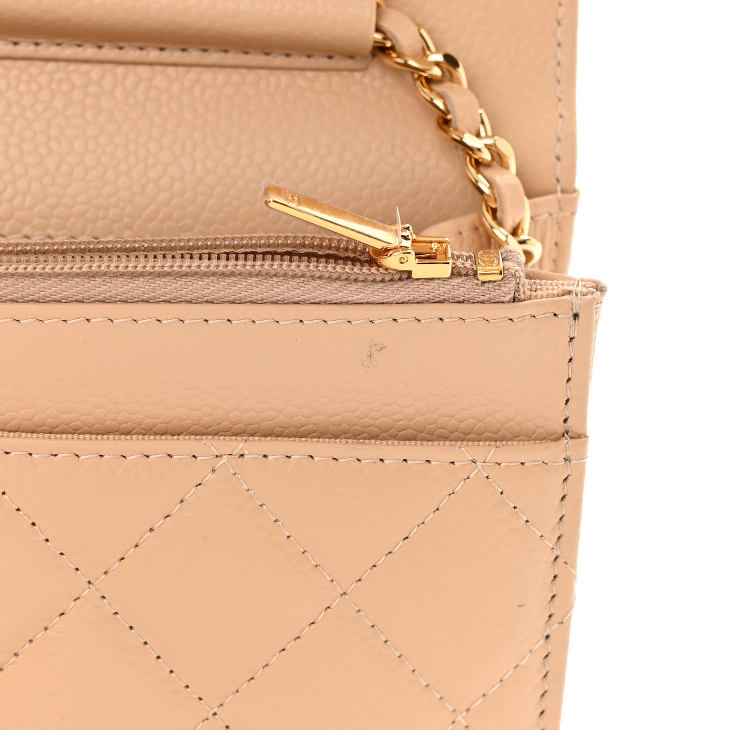 Caviar Quilted Wallet On Chain WOC Beige