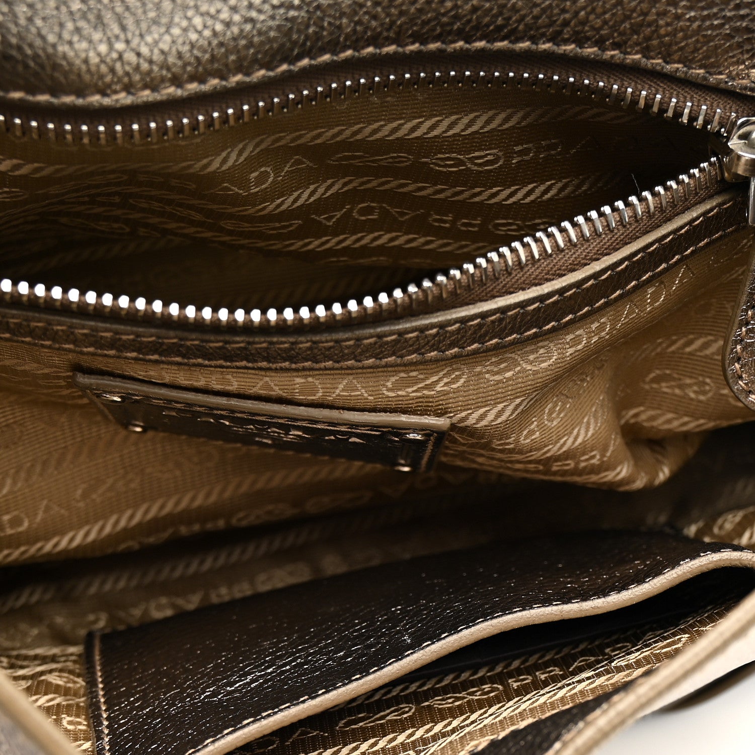 Prada Metallic Vitello Daino Pushlock Shoulder Bag Peltro 12 of 21