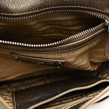 Prada Metallic Vitello Daino Pushlock Shoulder Bag Peltro 12 of 21