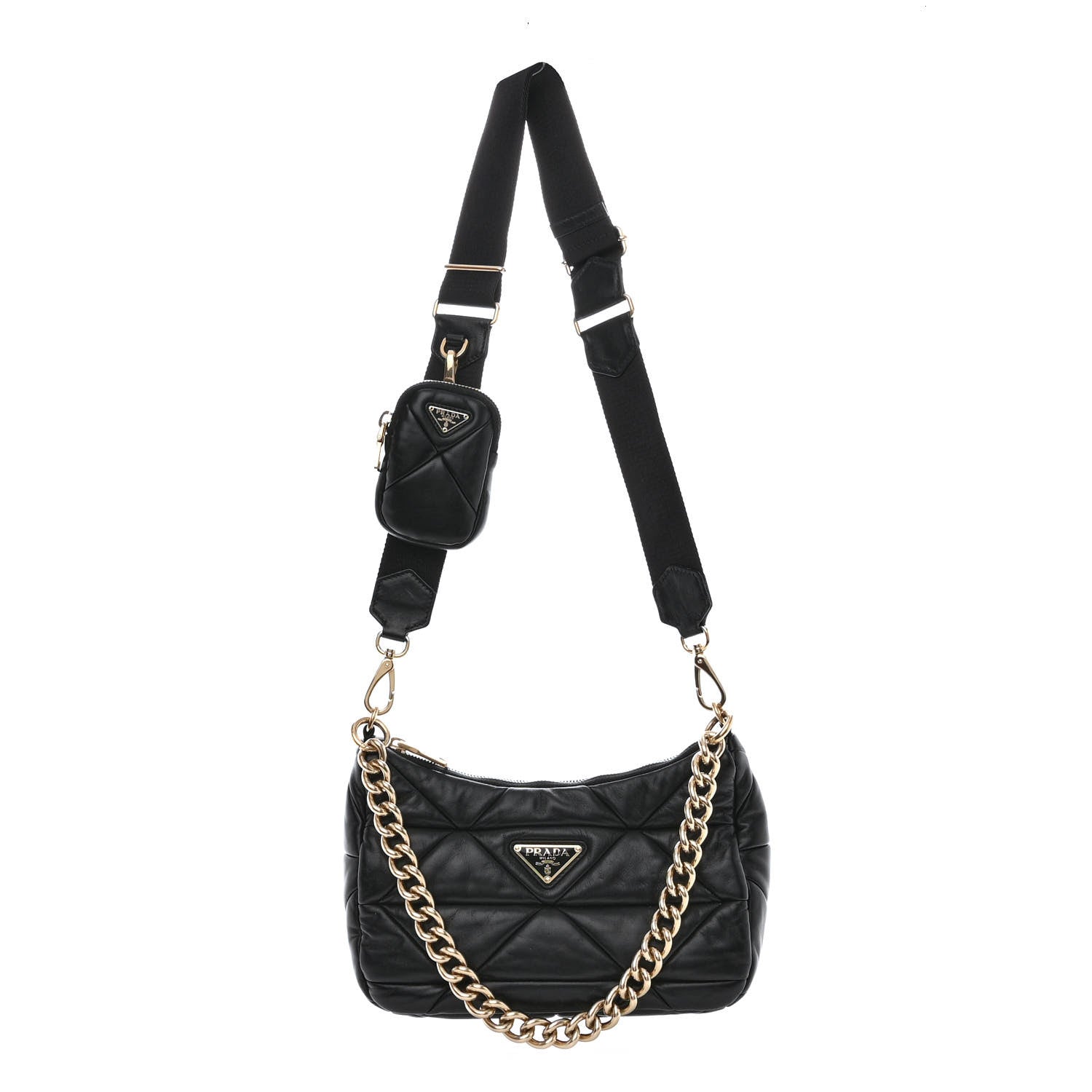 Prada Nappa Re-Nylon Triangle Quilted Patchwork System Shoulder Bag Black 1 of 12