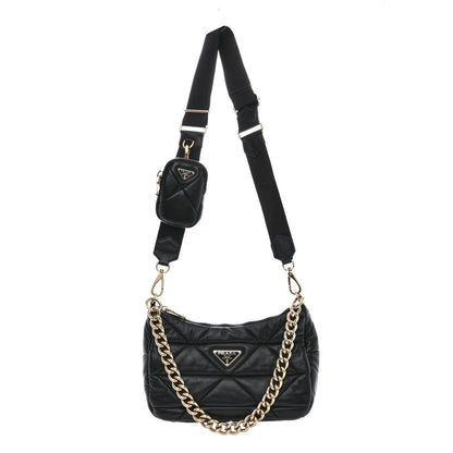 Prada Nappa Re-Nylon Triangle Quilted Patchwork System Shoulder Bag Black 1 of 12