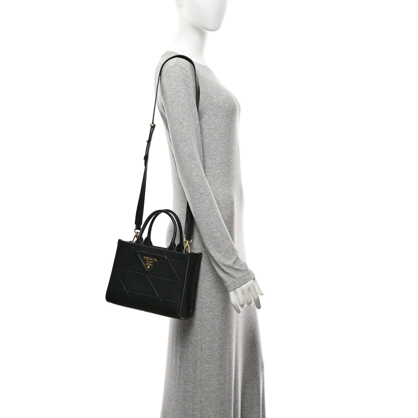 Soft Calfskin Triangolo Symbole Embossed Mini Tote Black