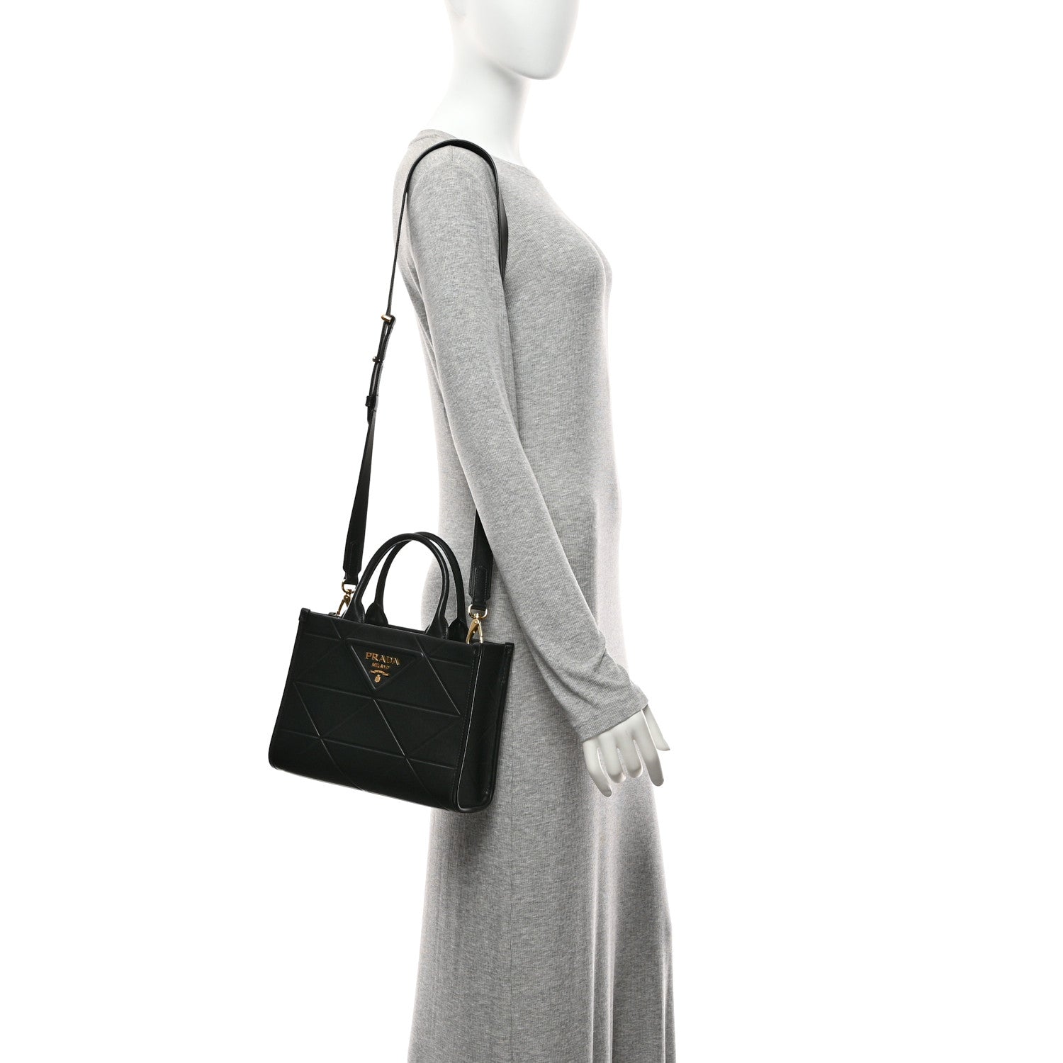 Prada Soft Calfskin Triangolo Symbole Embossed Mini Tote Black 2 of 10