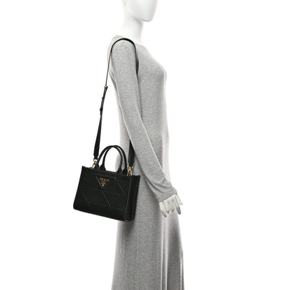 Prada Soft Calfskin Triangolo Symbole Embossed Mini Tote Black 2 of 10
