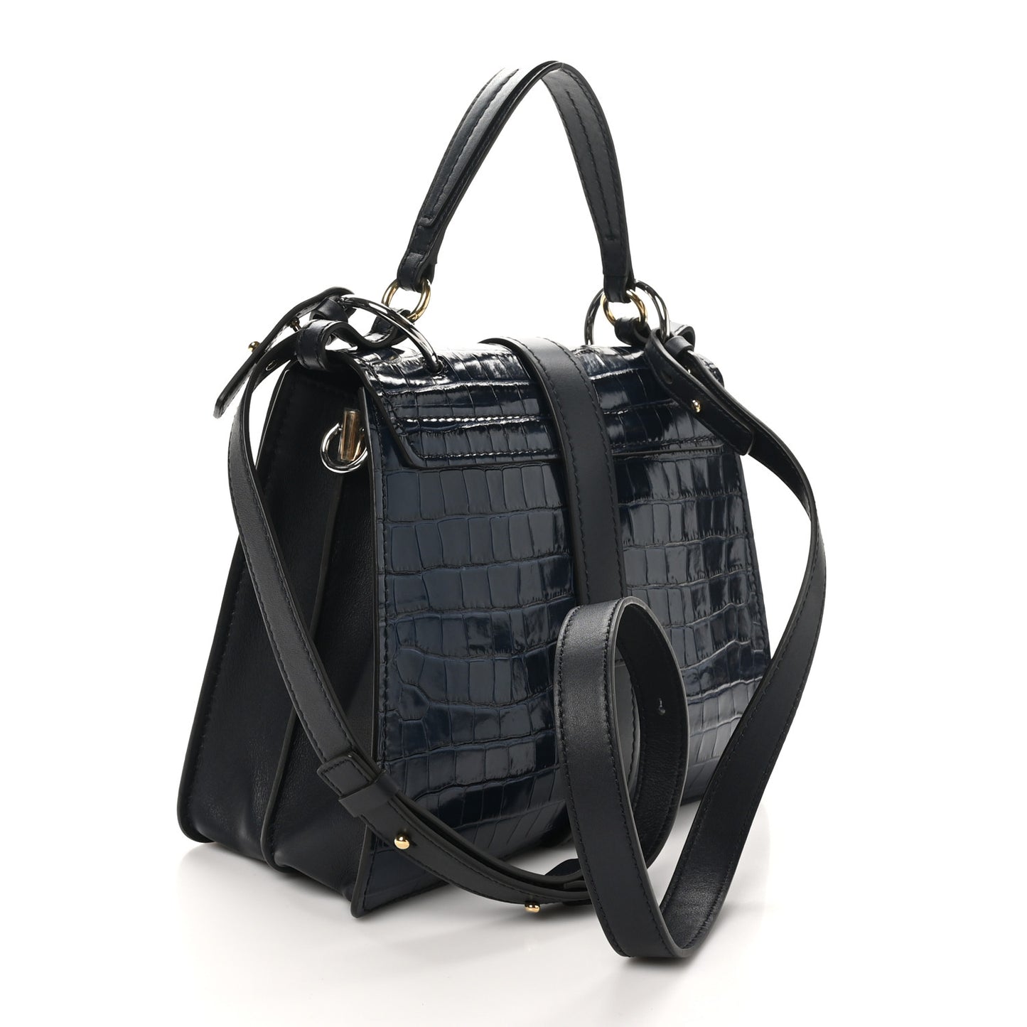 Calfskin Crocodile Embossed Medium Aby Day Shoulder Bag Full Blue