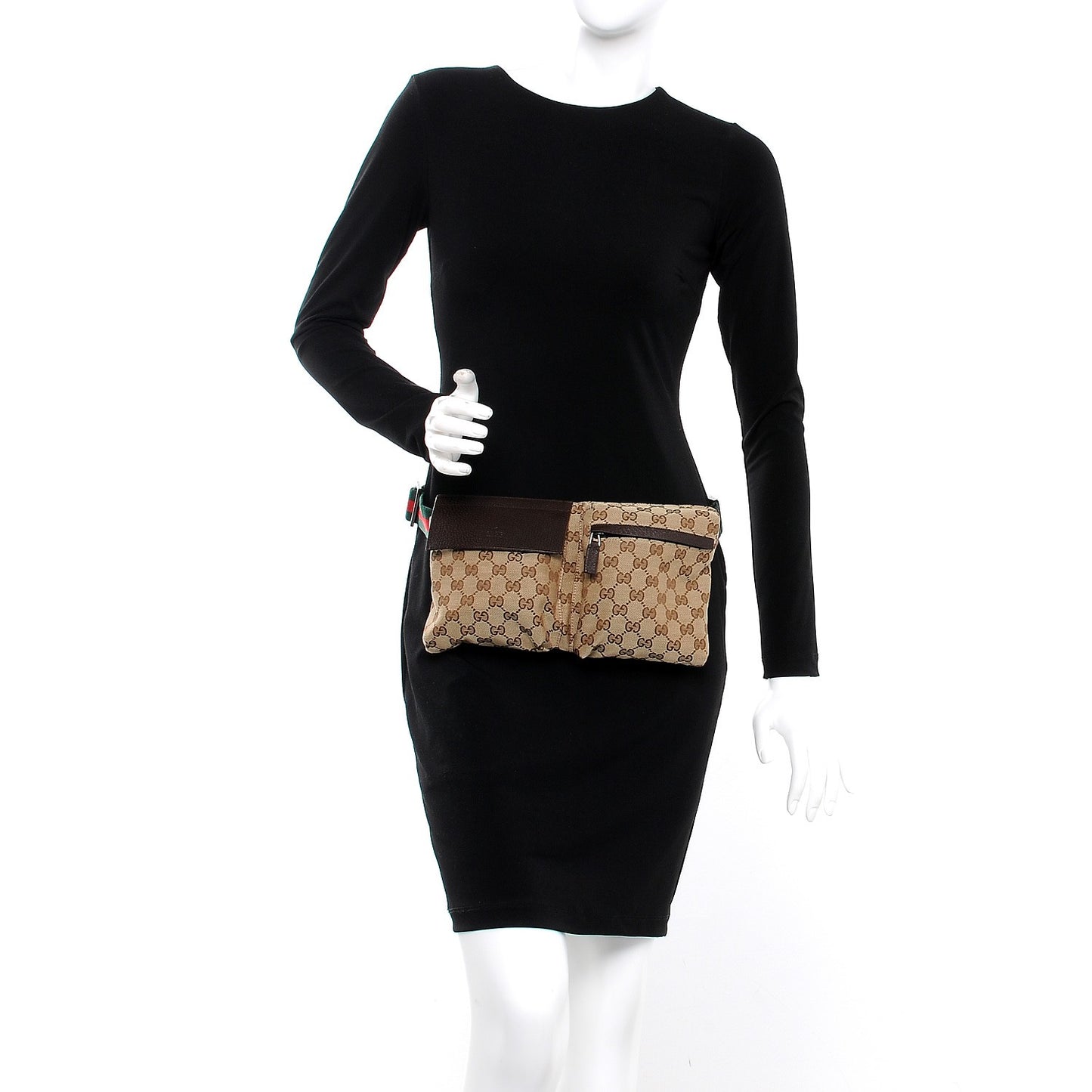 GG Monogram Double Pocket Belt Bag Dark Brown