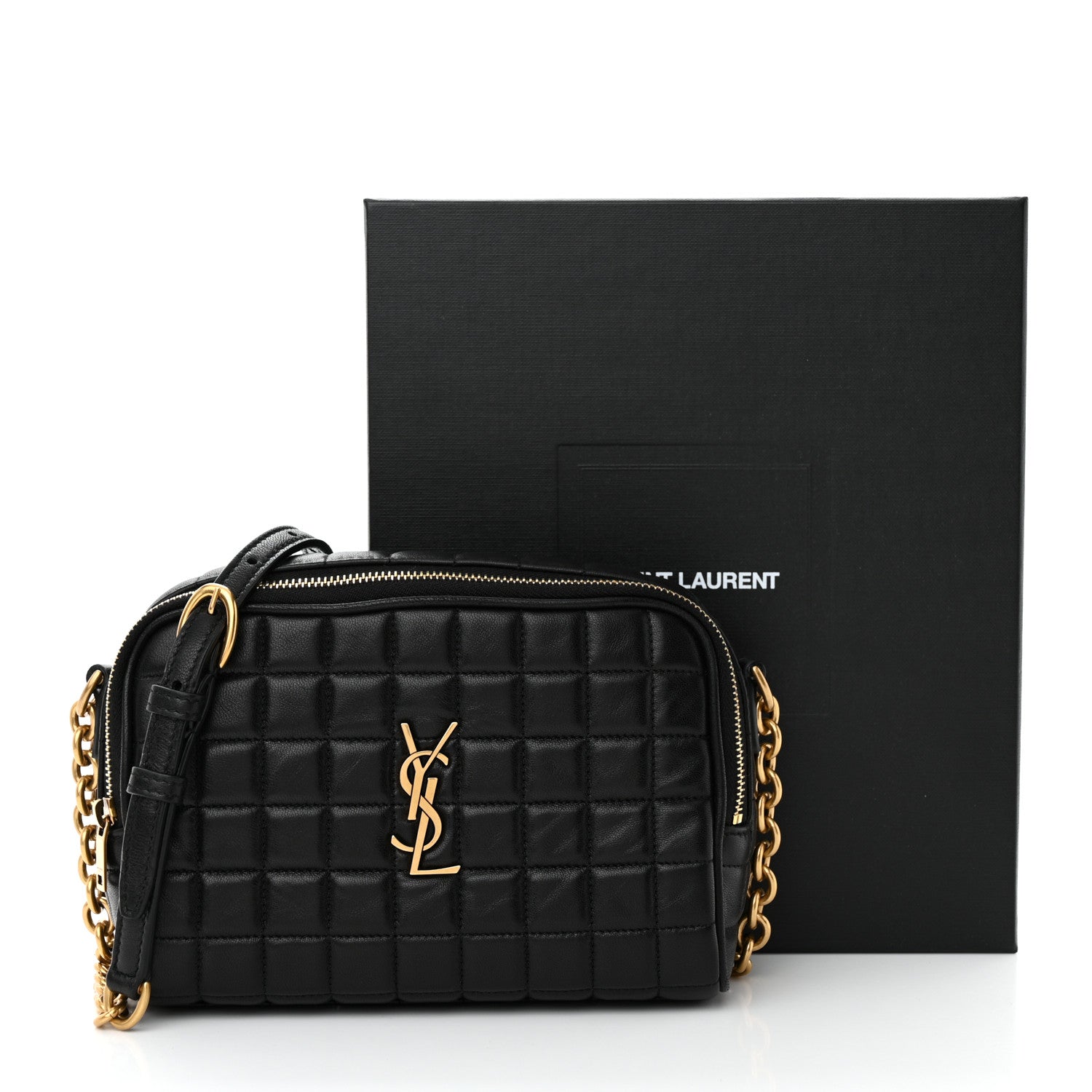Saint Laurent Lambskin Carre Quilted Cassandre Mini Camera Bag Black 11 of 11