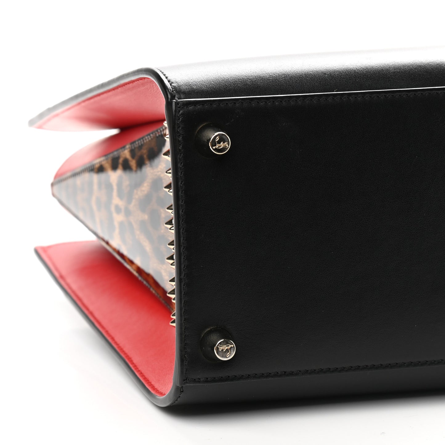Calfskin Patent Leopard Spiked Medium Paloma Black