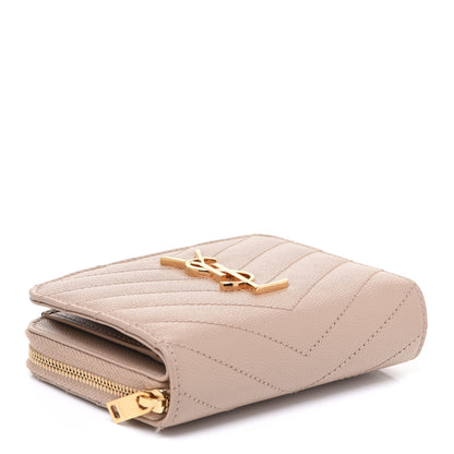 Saint Laurent Grain De Poudre Matelasse Chevron Monogram Compact Zip Around Wallet Dark Latte 4 of 8