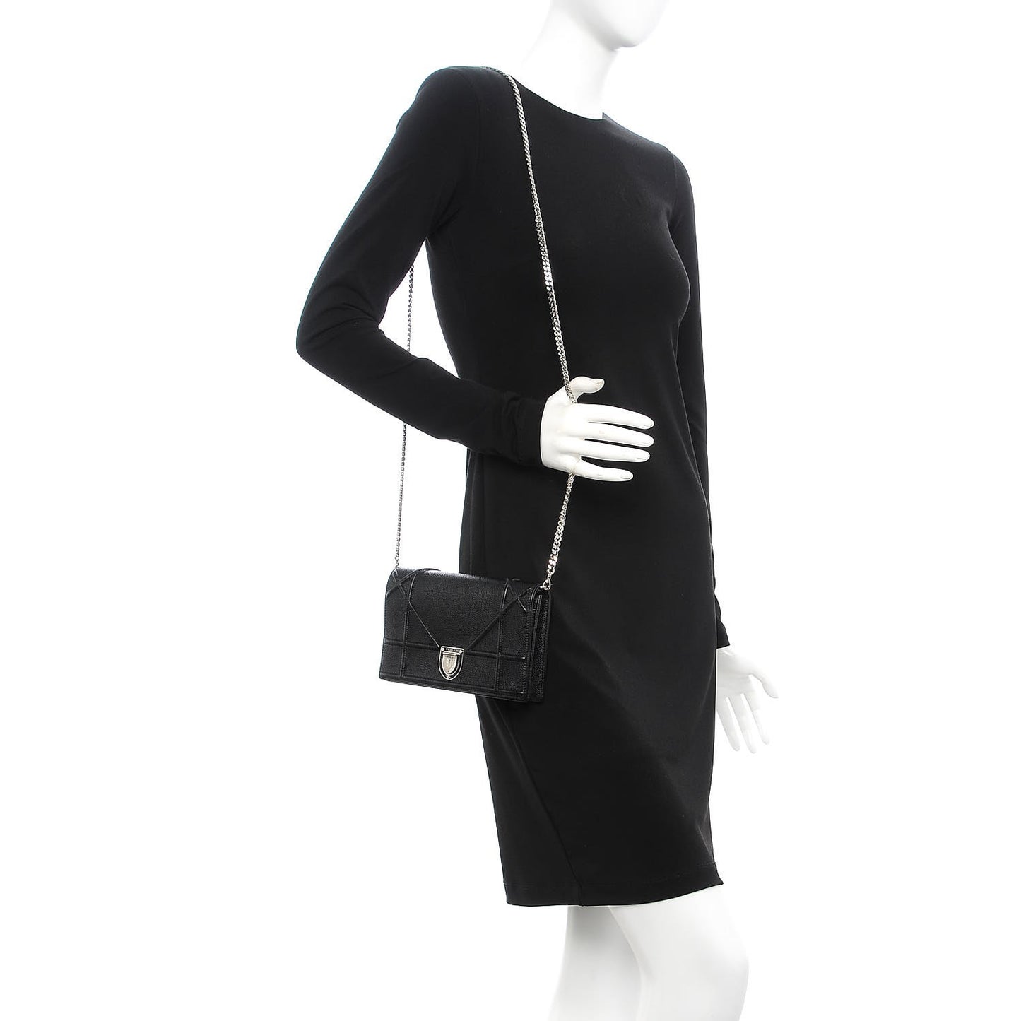 Grained Calfskin Diorama Wallet on Chain Pouch Black