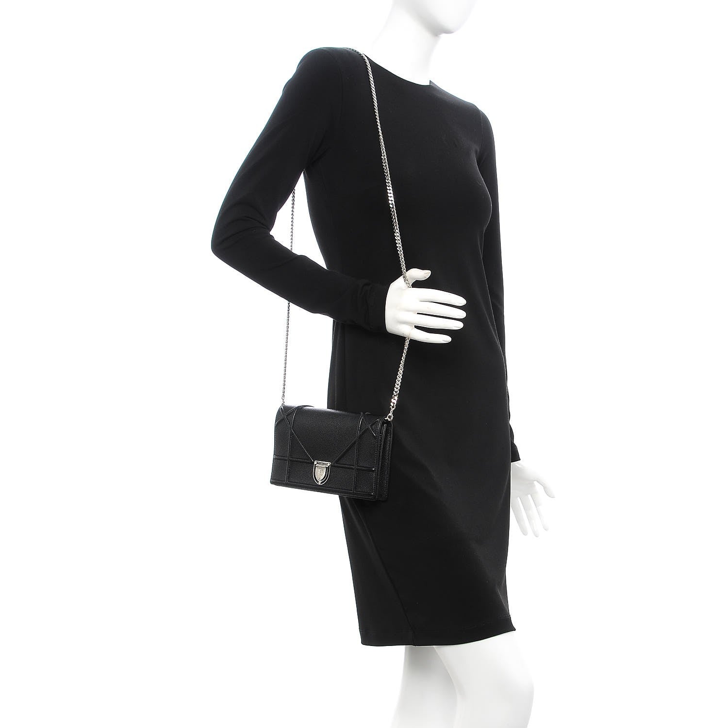 Christian Dior Grained Calfskin Diorama Wallet on Chain Pouch Black 1 of 12