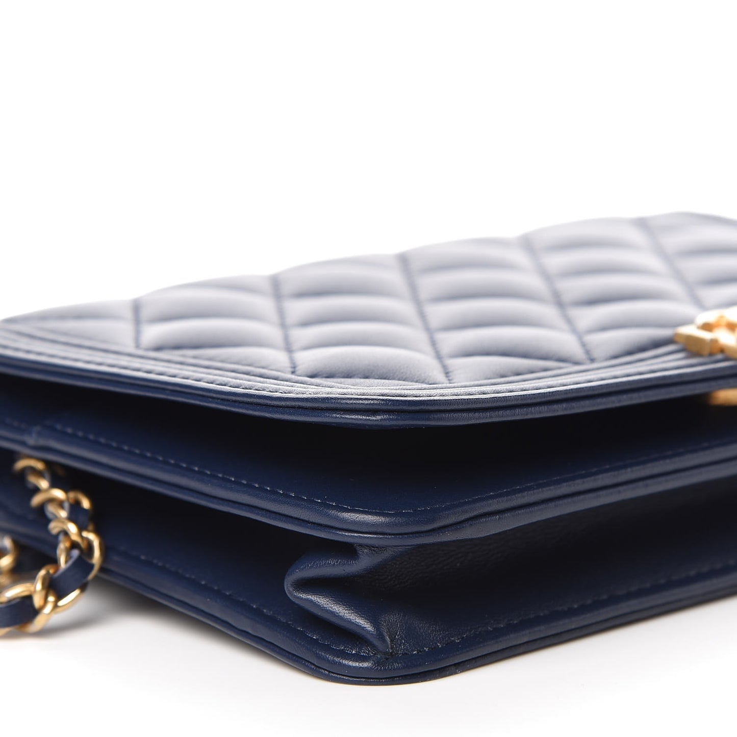 Lambskin Quilted Boy Wallet On Chain WOC Navy Blue