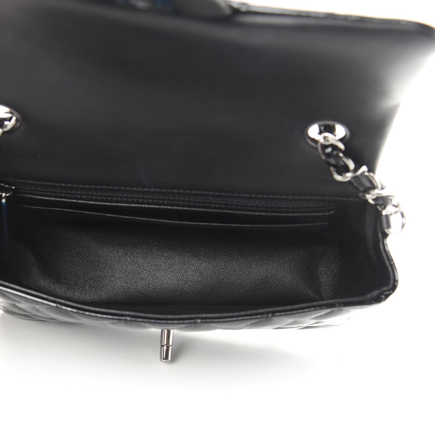 Patent Calfskin Quilted Mini Rectangular Flap Black