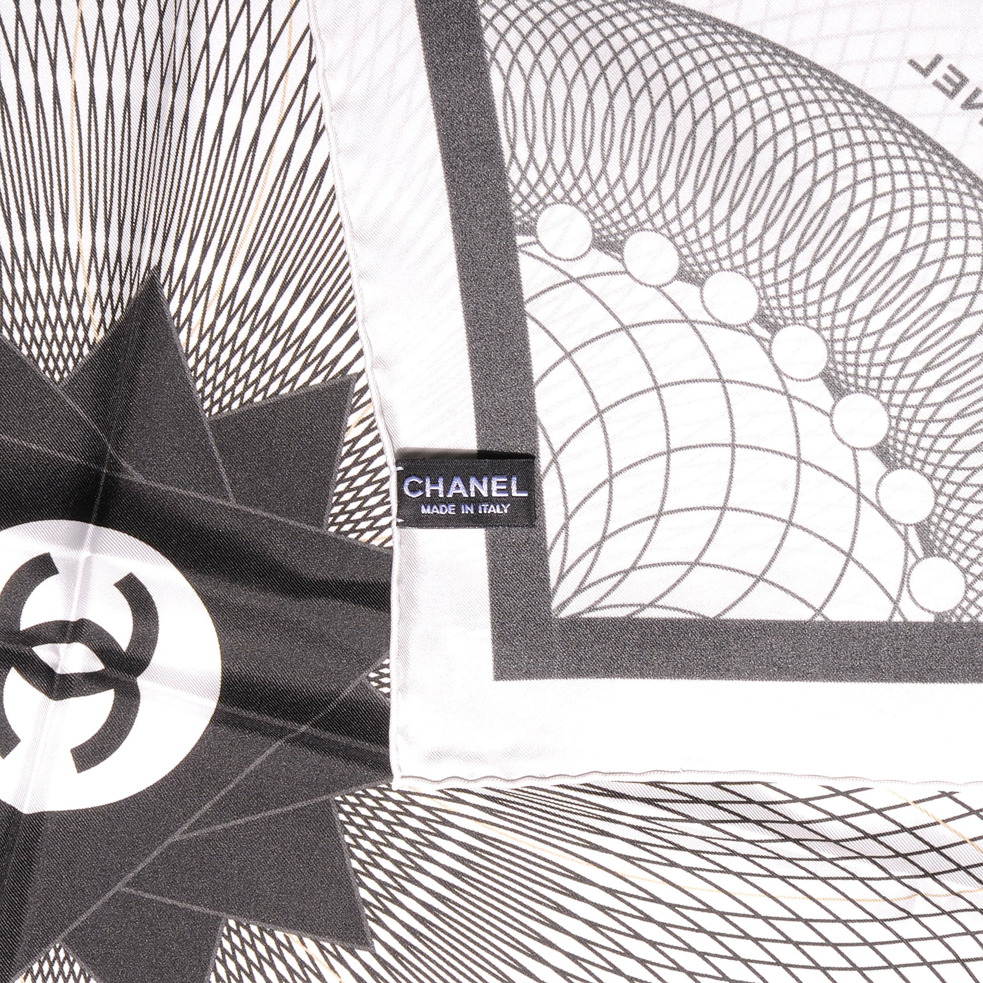 Chanel Silk Spiro Scarf Black White CC 4 of 5