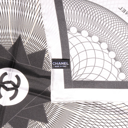 Chanel Silk Spiro Scarf Black White CC 4 of 5