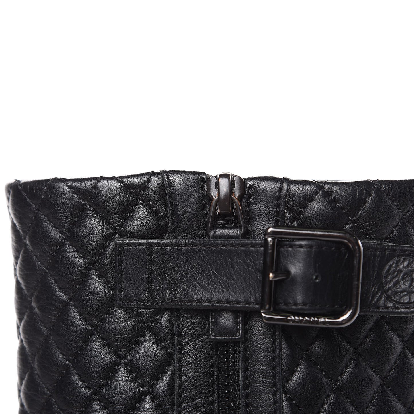Calfskin Quilted Biker Boots 38.5 Black
