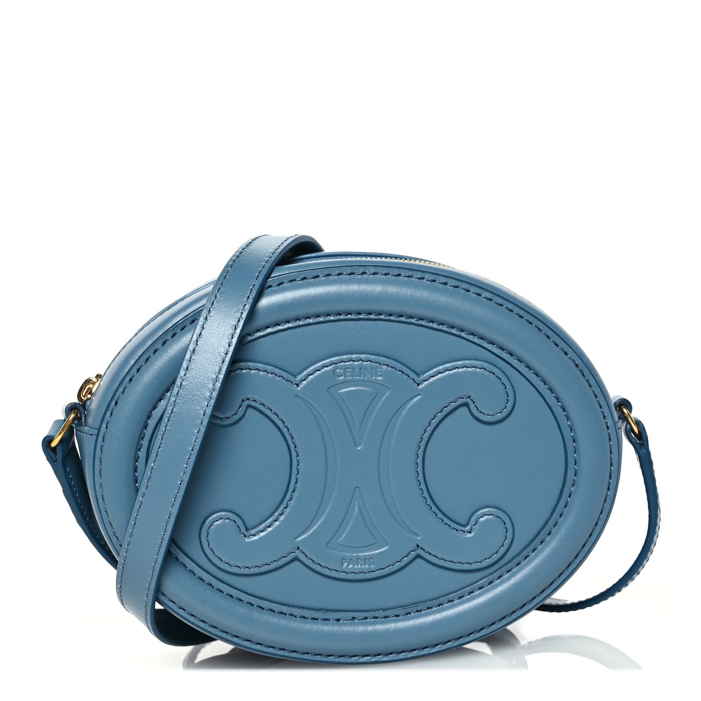 Smooth Calfskin Cuir Small Triomphe Oval Crossbody Purse Denim