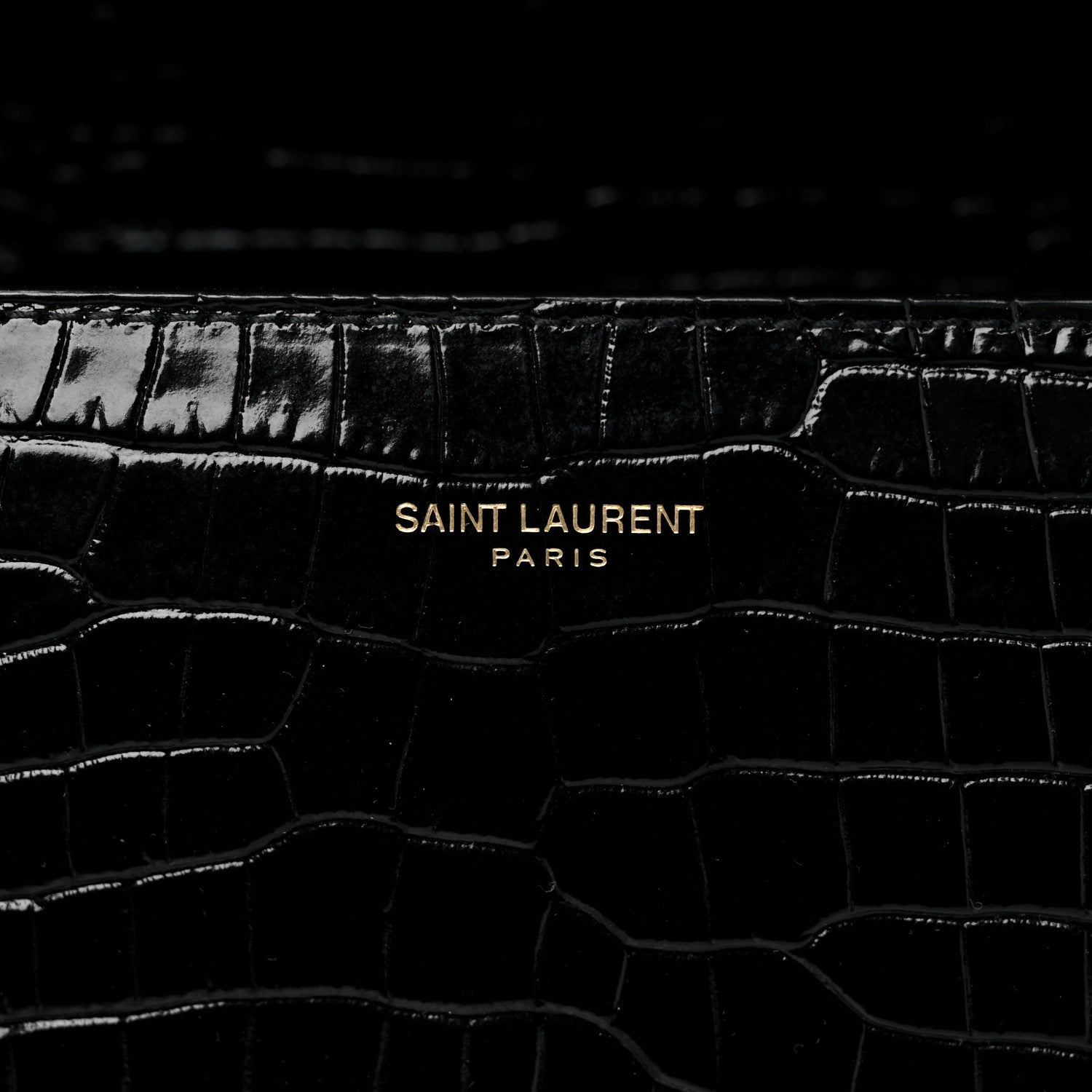 Saint Laurent Calfskin Crocodile Embossed Medium Classic Monogram Cassandra Top Handle Black 6 of 19
