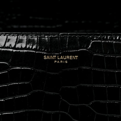 Saint Laurent Calfskin Crocodile Embossed Medium Classic Monogram Cassandra Top Handle Black 6 of 19