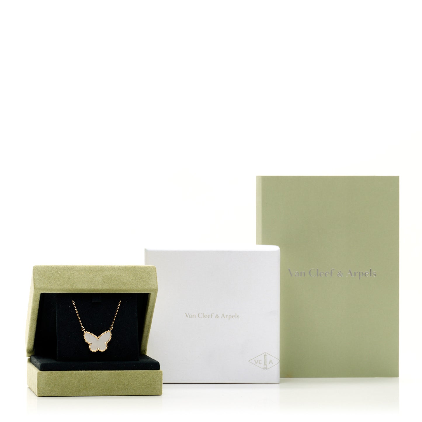 18K Yellow Gold Mother of Pearl Lucky Alhambra Butterfly Pendant Necklace