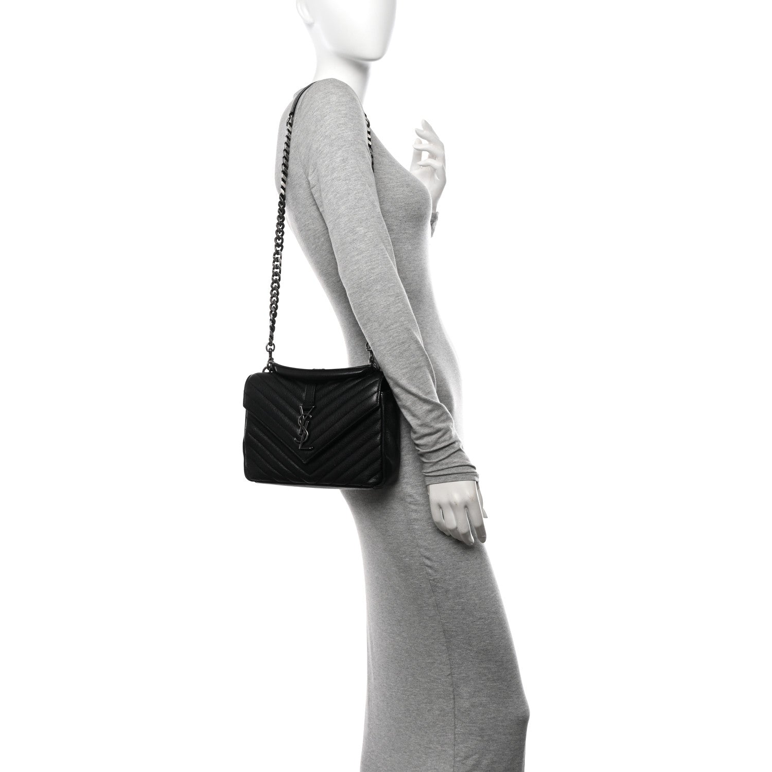 Saint Laurent Sheepskin Matelasse Chevron Monogram Medium College Bag Black 2 of 11