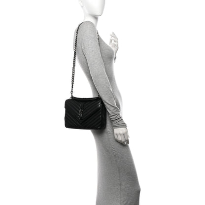 Saint Laurent Sheepskin Matelasse Chevron Monogram Medium College Bag Black 2 of 11