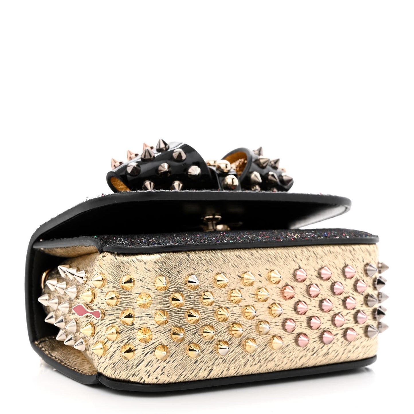 Glitter Calfskin Spikes Sweety Charity NV Crossbody Gold