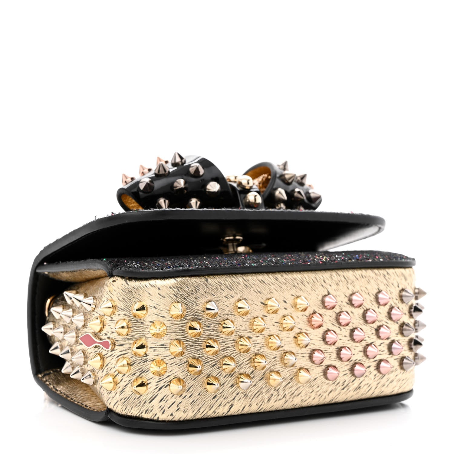 Christian Louboutin Glitter Calfskin Spikes Sweety Charity NV Crossbody Gold 4 of 9