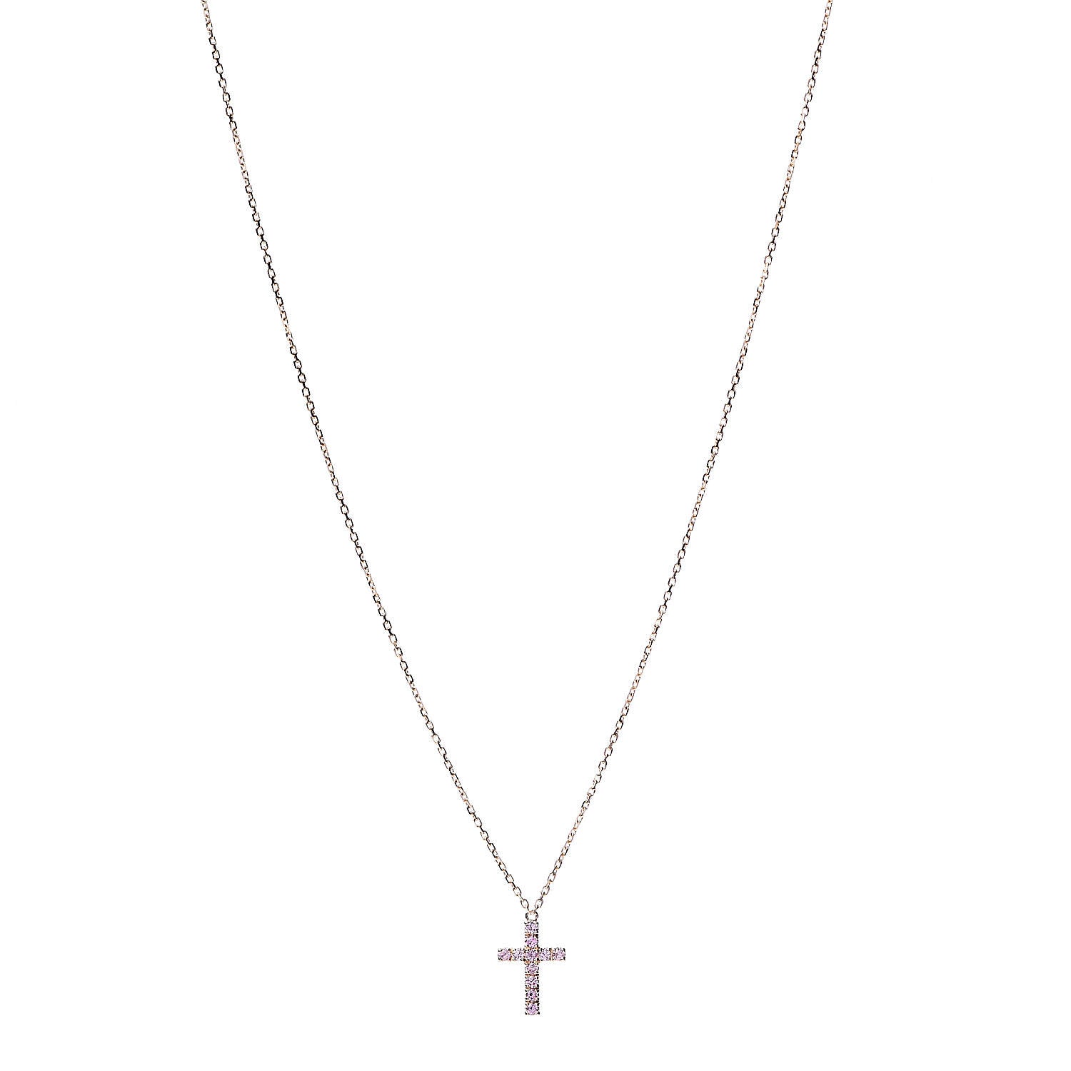 Cartier 18K Pink Gold Pink Sapphire Symbols Cross Pendant Necklace 1 of 6