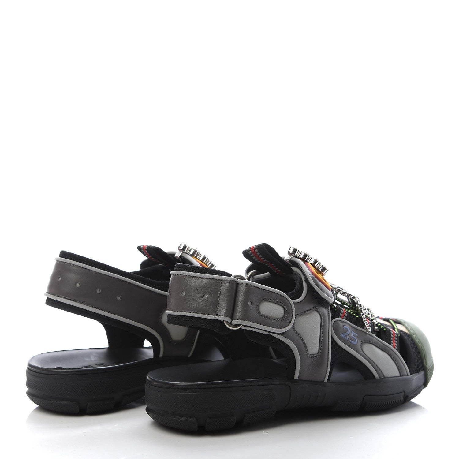 Gucci Mesh Fabric Tinsel Sport Sandals 36.5 Black Silver Green 4 of 8