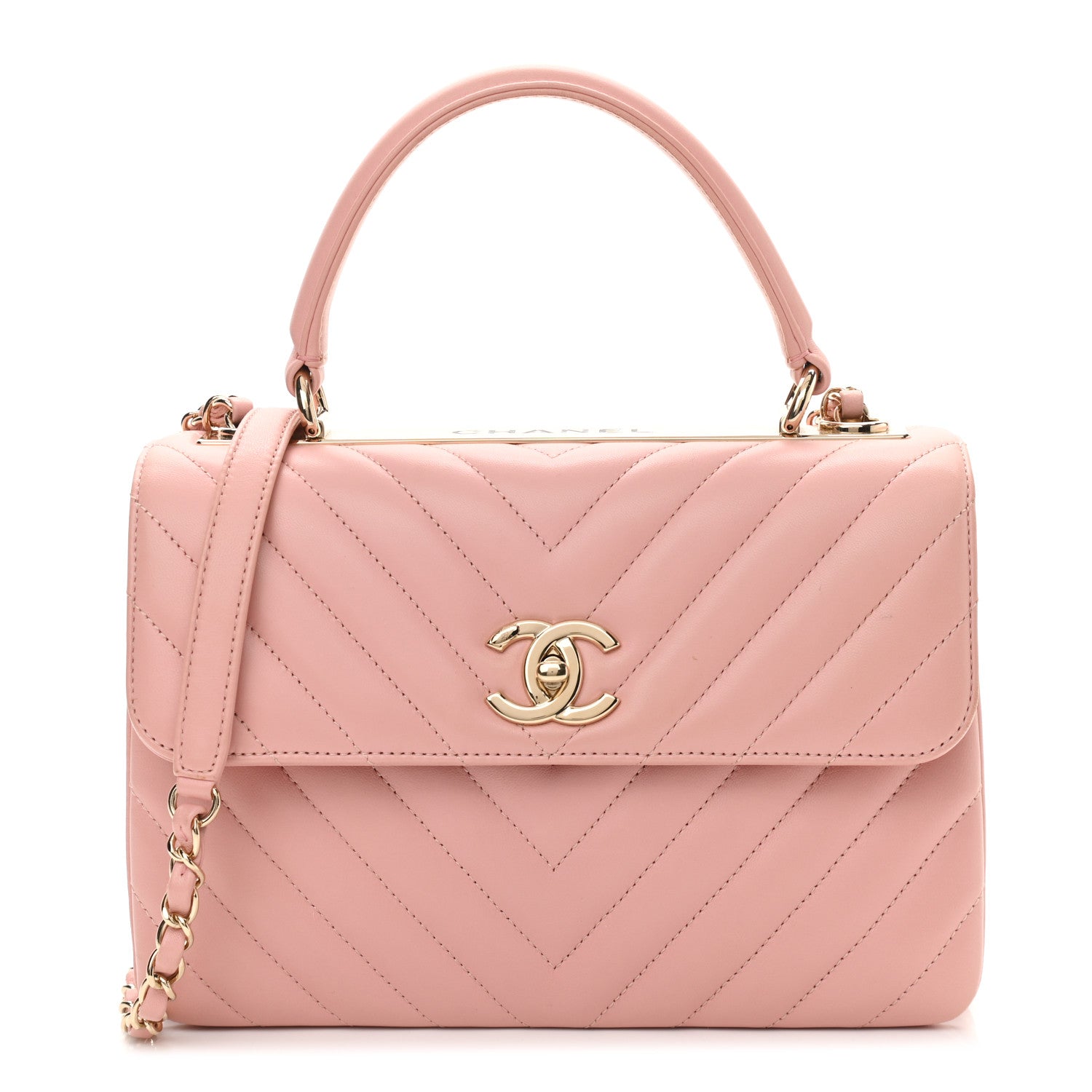 Chanel Lambskin Chevron Quilted Small Trendy CC Dual Handle Flap Bag Light Pink 1 of 10