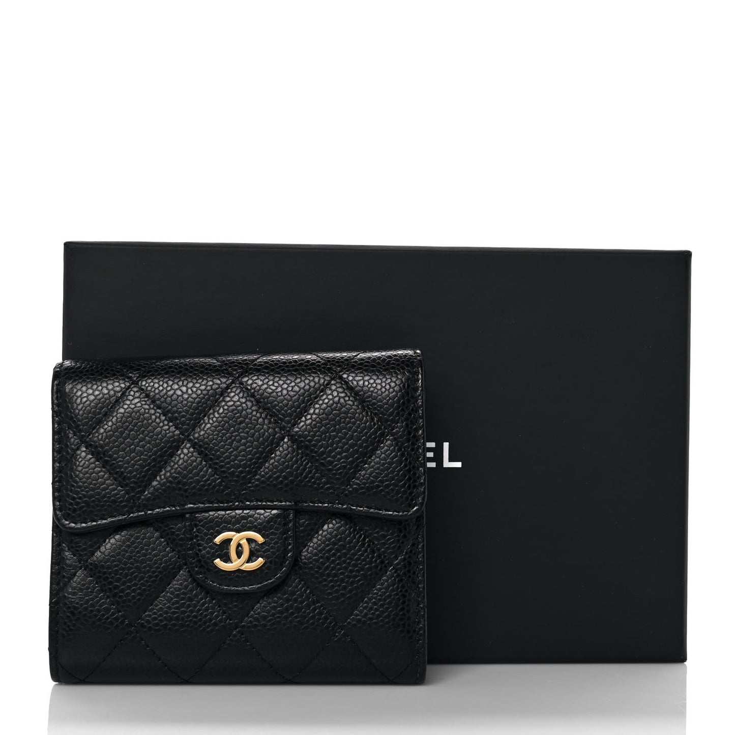 Caviar Quilted Compact Flap Wallet Black