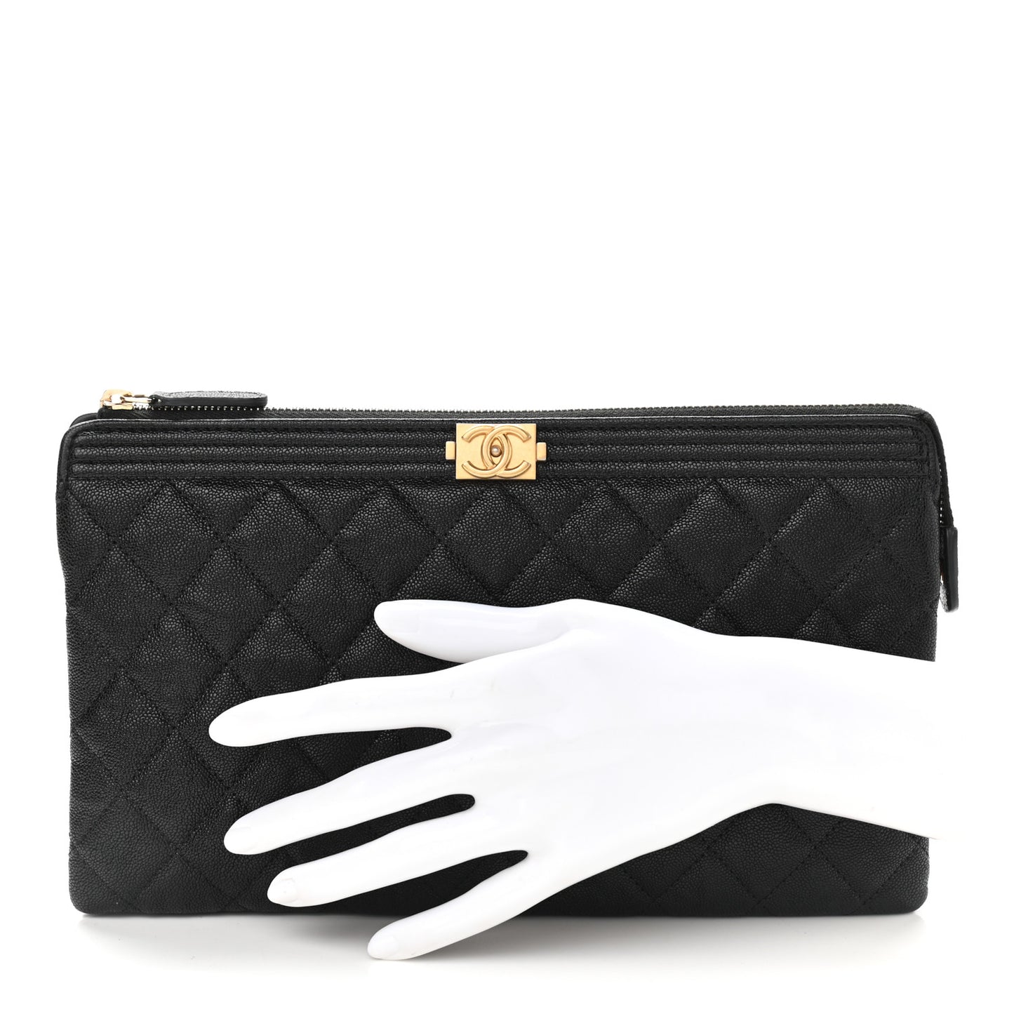 Caviar Quilted Small Zipped Boy Pouch Black