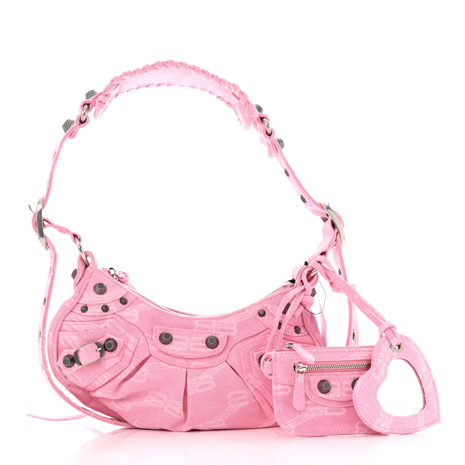 Balenciaga Denim BB Monogram Le Cagole Shoulder Bag XS Pink 3 of 11