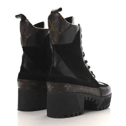 Louis Vuitton Suede Calfskin Monogram Laureate Platform Desert Boots 37 Black 5 of 10