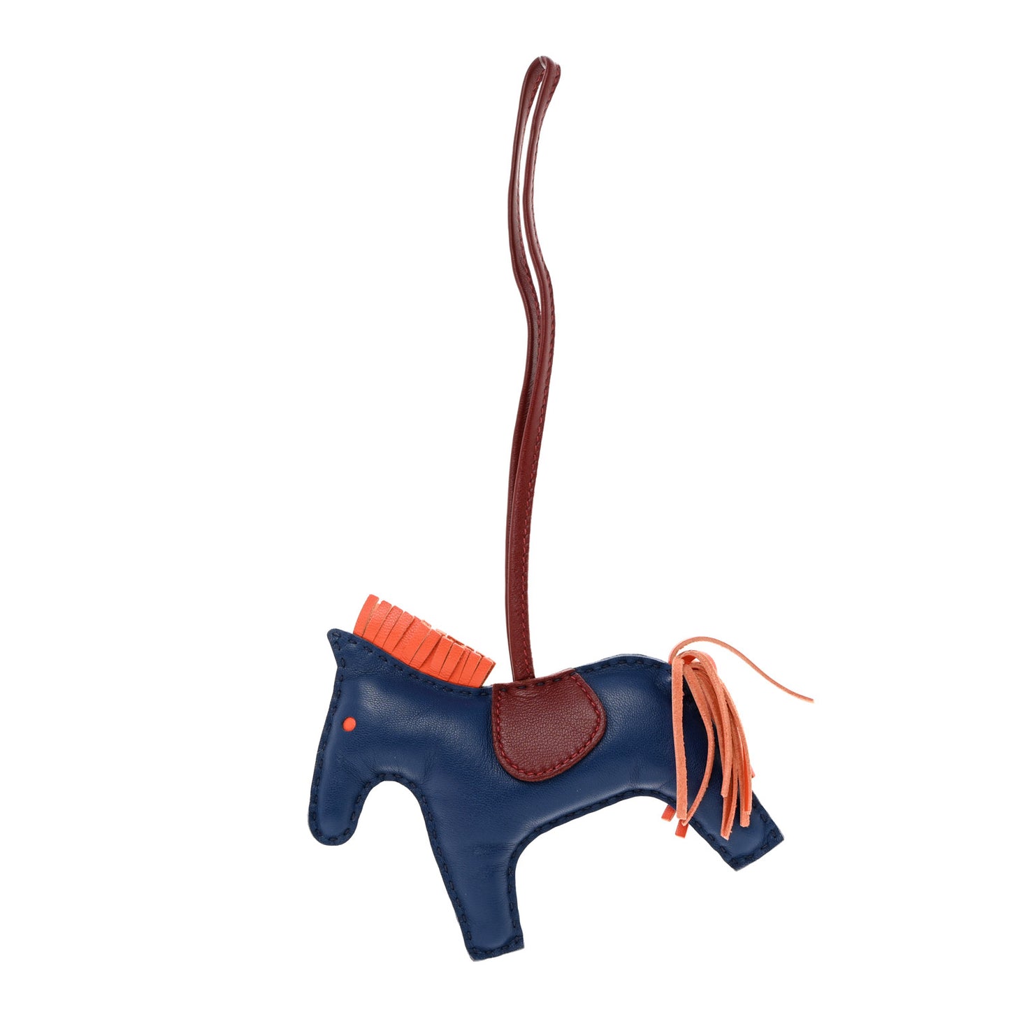 Milo Lambskin Grigri Rodeo Horse Bag Charm MM Bleu De Malte Rouge H Orange Poppy