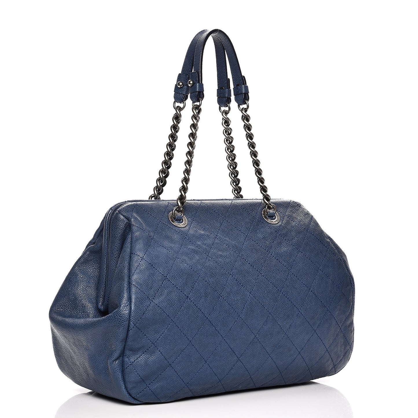Caviar Quilted Framed Bowling Bag Blue
