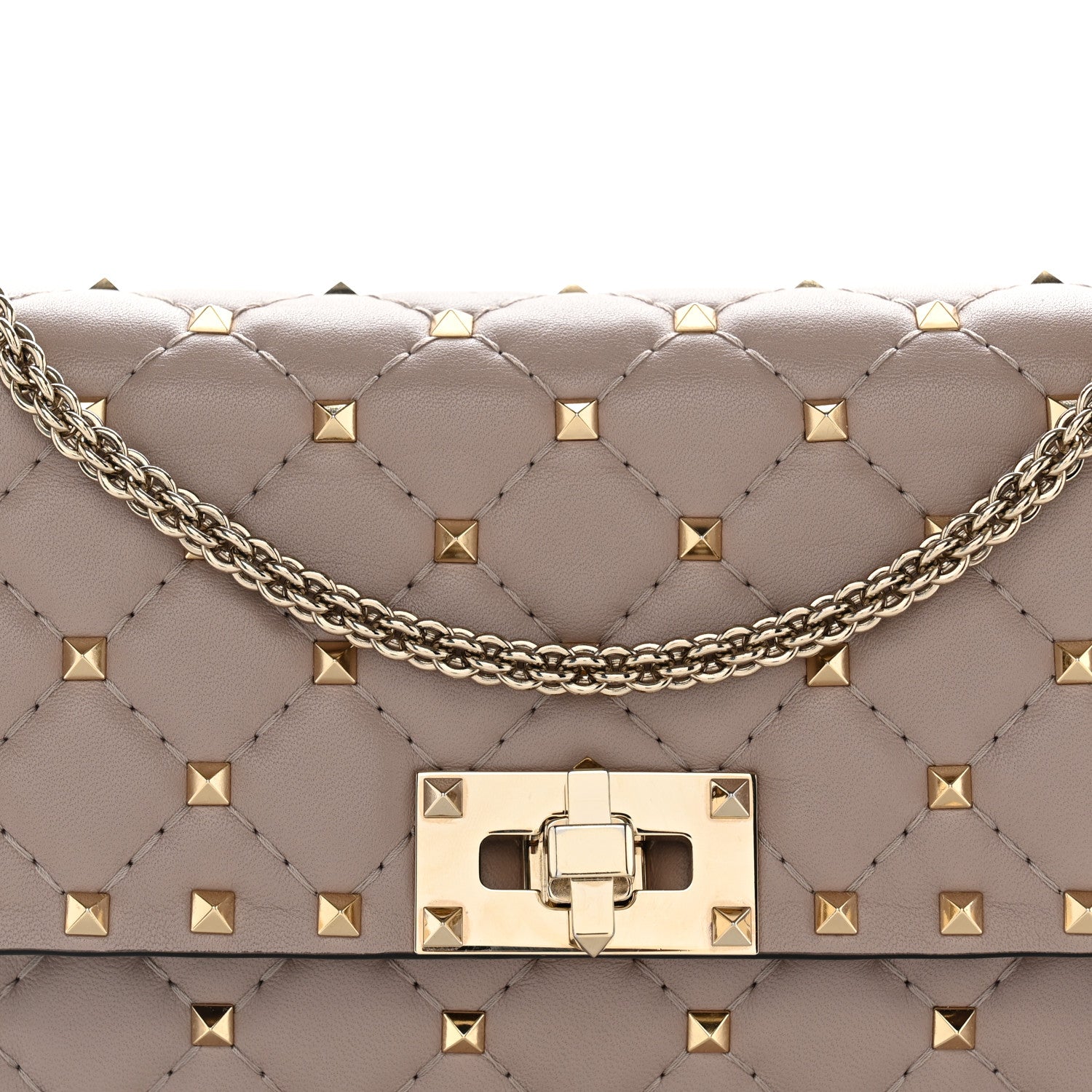 Valentino Garavani Lambskin Rockstud Spike Wallet on Chain Poudre 7 of 10