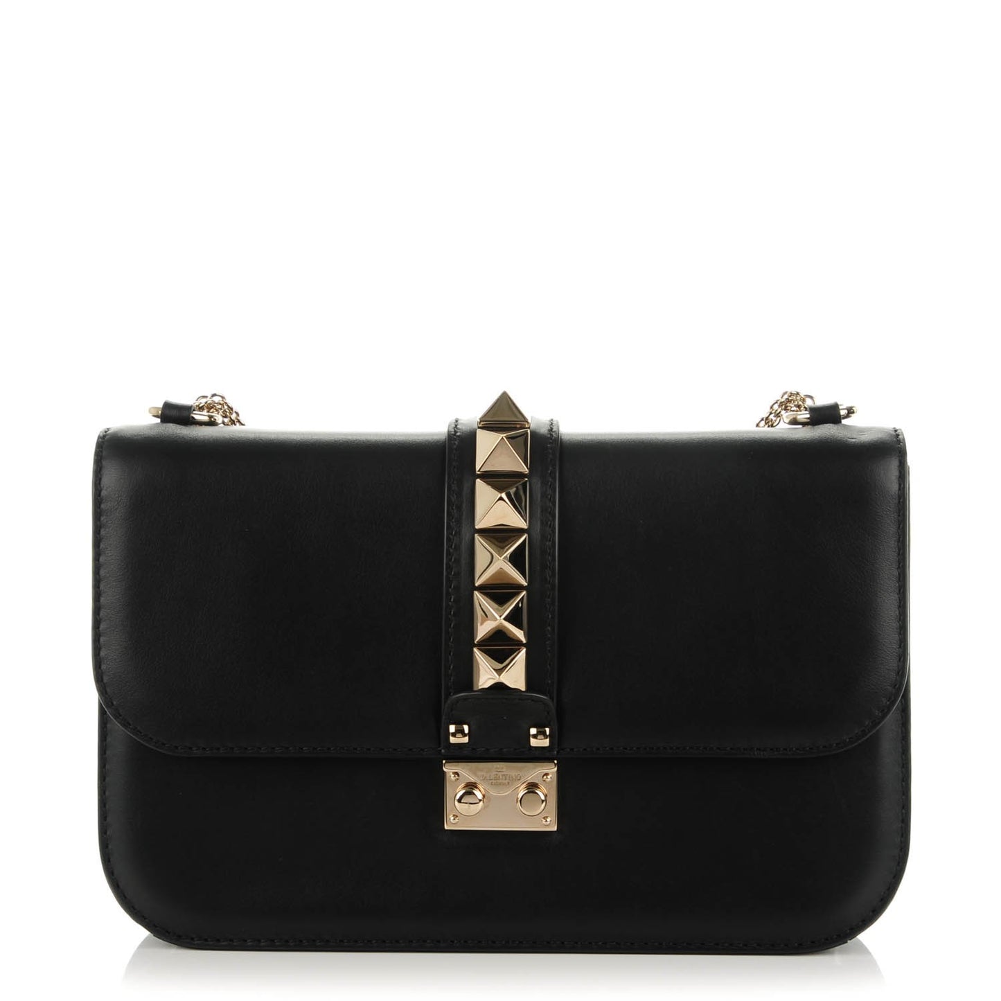 Vitello Medium Glam Lock Rockstud Flap Black