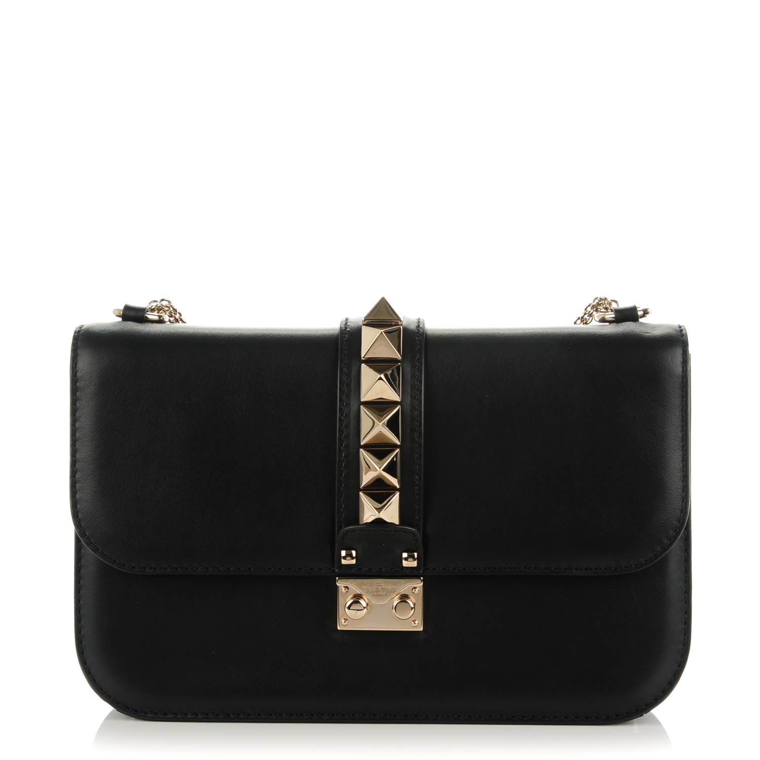 Valentino Garavani Vitello Medium Glam Lock Rockstud Flap Black 1 of 7