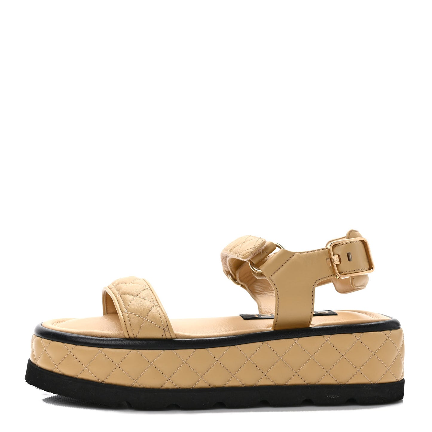 Lambskin Quilted Platform Sandals 36 Beige Black