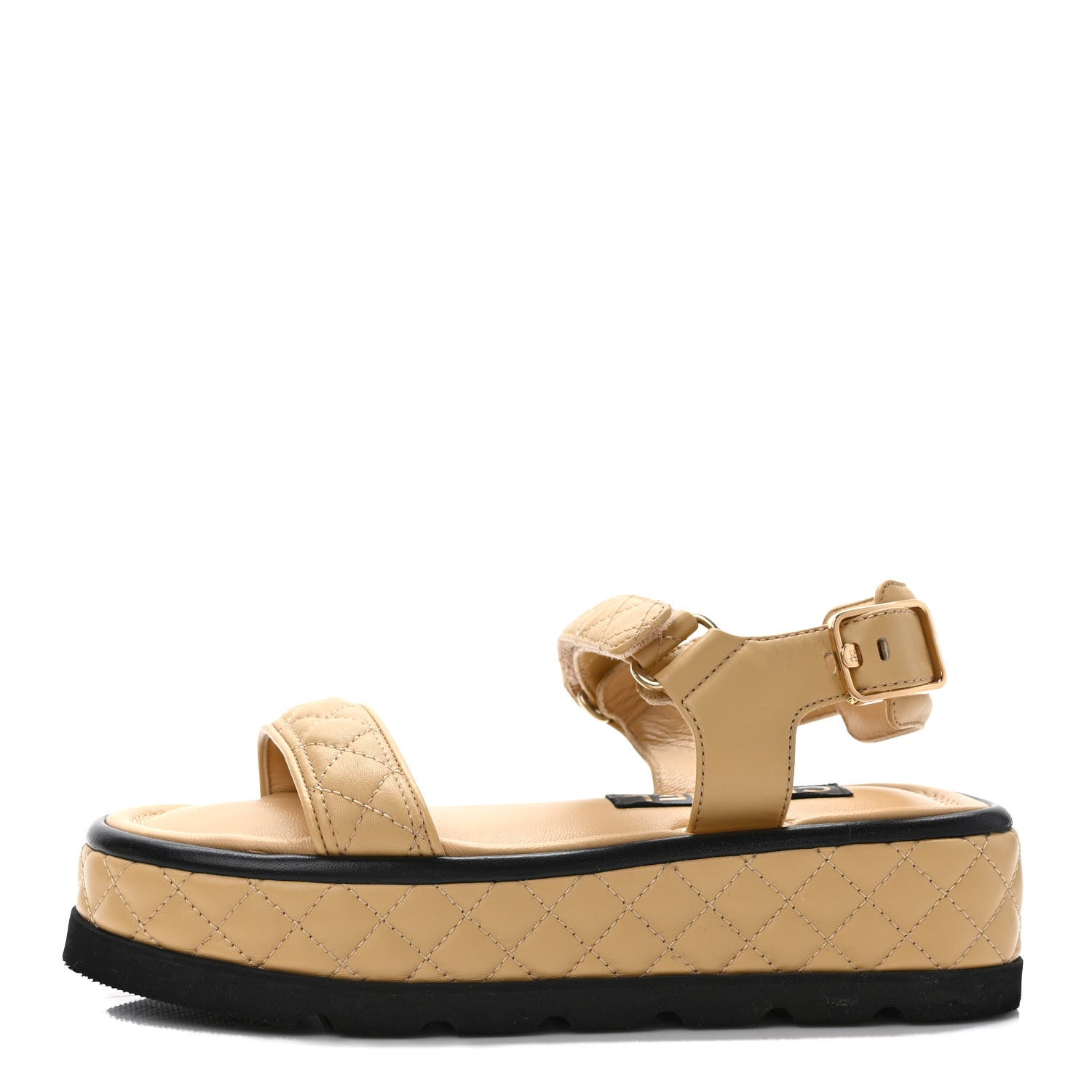 Chanel Lambskin Quilted Platform Sandals 36 Beige Black 1 of 9