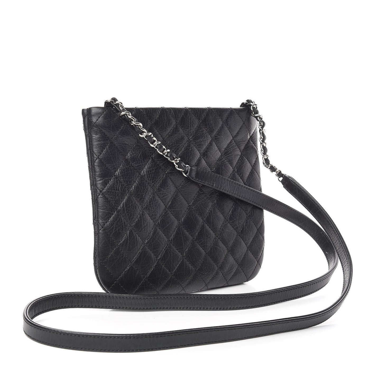 Aged Calfskin Quilted Crossbody Bag Black