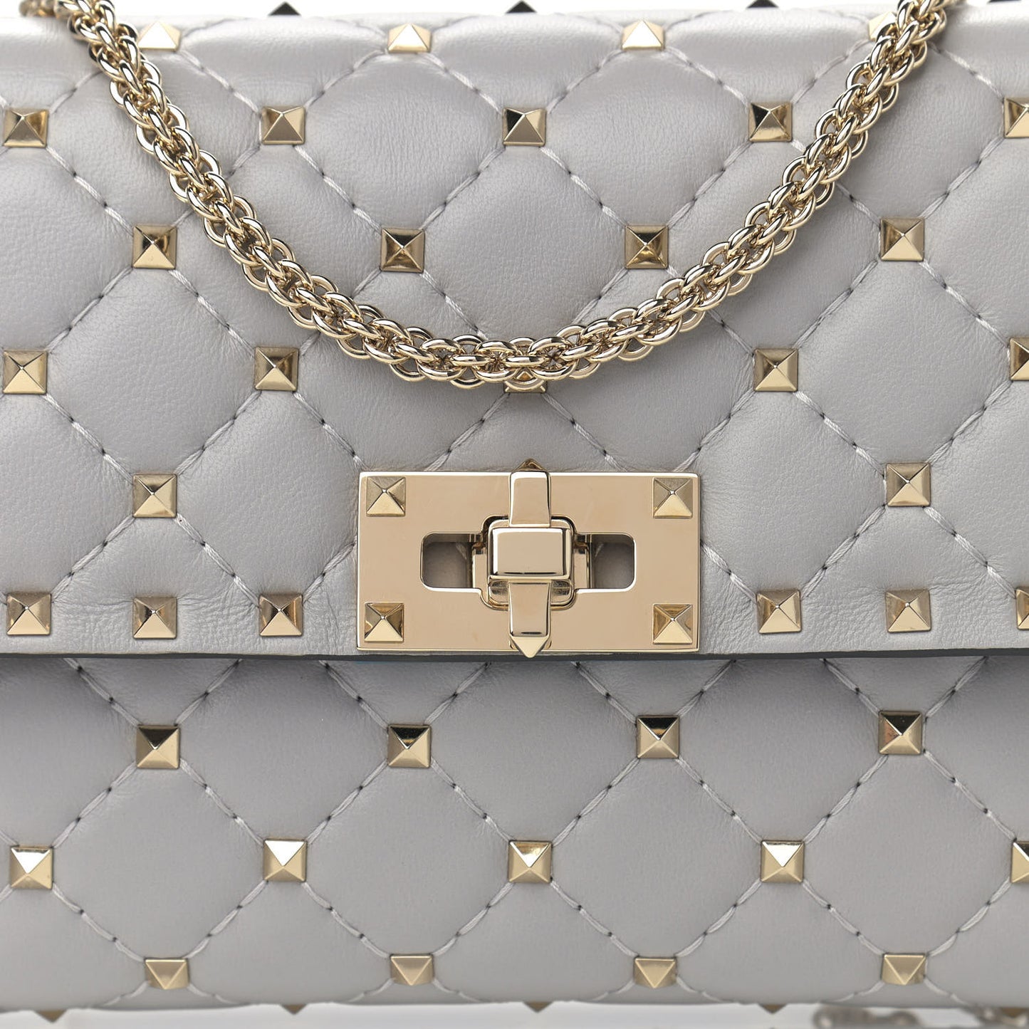 Nappa Rockstud Spike Wallet on Chain Pastel Grey