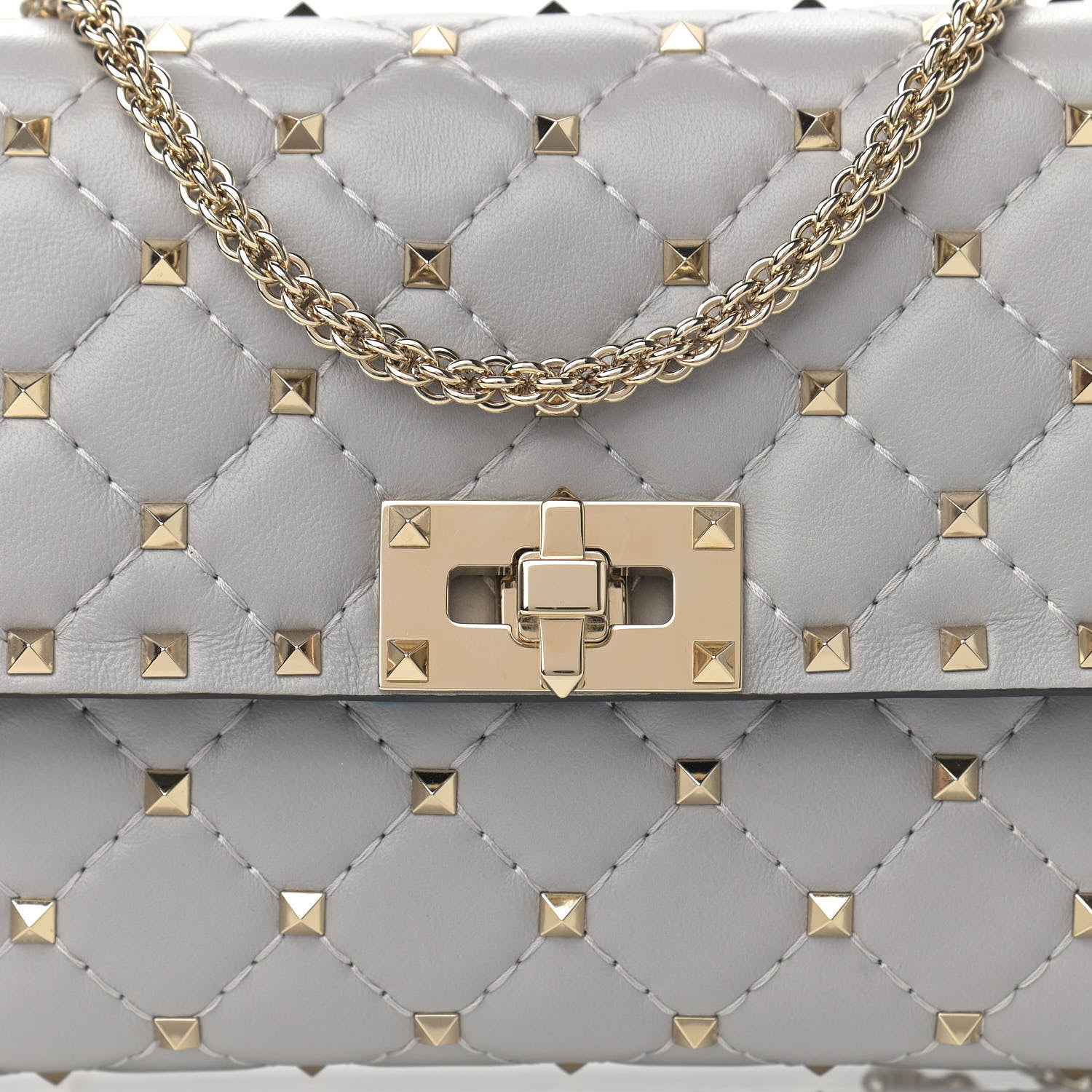 Valentino Garavani Nappa Rockstud Spike Wallet on Chain Pastel Grey 7 of 10