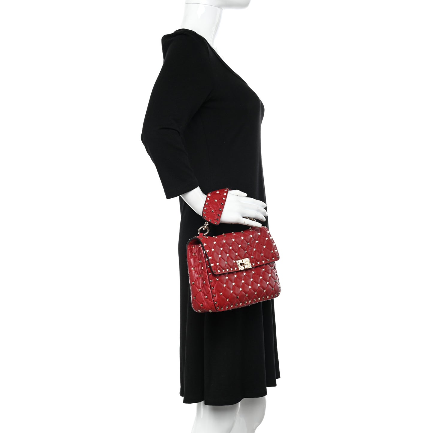 Nappa Medium Rockstud Spike Shoulder Bag Rosso Valentino