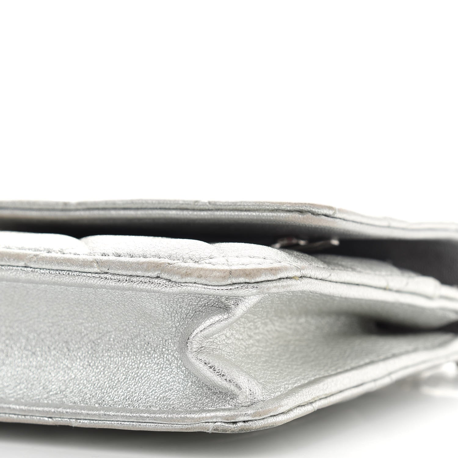 Chanel Metallic Lambskin Quilted Wallet On Chain WOC Silver 9 of 13