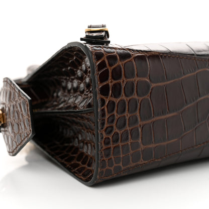 Balenciaga Semi Shiny Calfskin Crocodile Embossed Neo Classic Gold Hardware Mini City Dark Brown 9 of 10