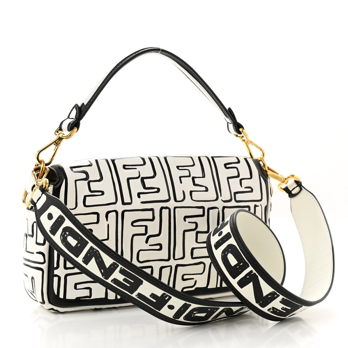 X JOSHUA VIDES Nappa FF Embossed Baguette White Black